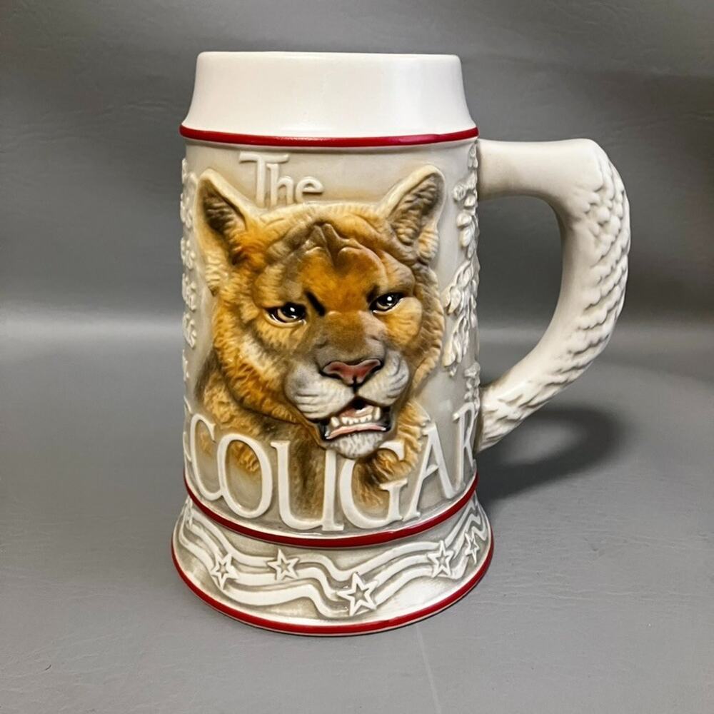 Vintage 2000 Wildlife The Cougar Beer Stein Stoneware Mug Rustic Cabin Decor